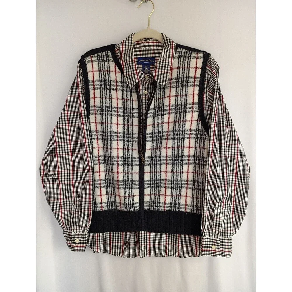 Vtg. Charter Club Wool Blend Vest & Matching Shirt Women Sz XL Plaid